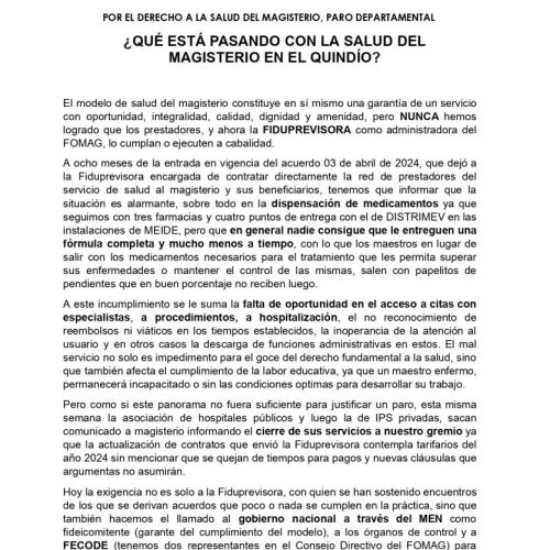 ¿QUÉ ESTÁ PASANDO CON LA SALUD DELMAGISTERIO EN EL QUINDÍO?